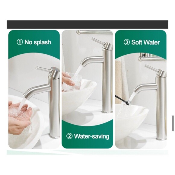 VOTON Bathroom Sink Faucet Chrome Tall Bath Faucet Single Handle One Hole - Picture 4 of 16